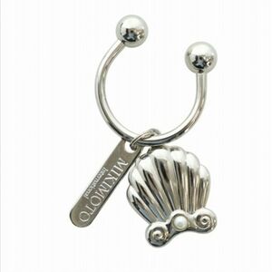 Mikimoto International Japan Silver Toned Pearl Embedded Shell Keychain